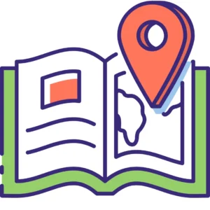 Deep local expertise and market knowledge in Kollam, symbolized by a map pin over a guide book, provided by the No.1 freelance marketing strategist in Kollam.